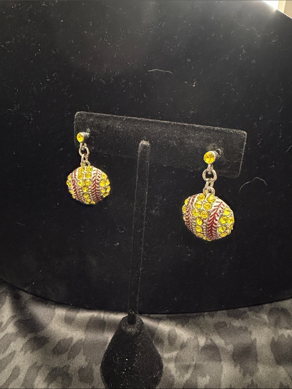 Crystal Yellow Baseball Dangle Earrings